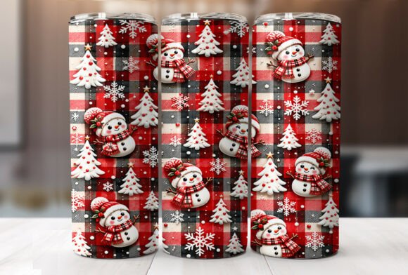 Buffalo Plaid Snowman Tumbler Wrap PNG