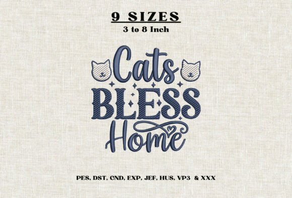 Cats Bless This Home Embroidery Design