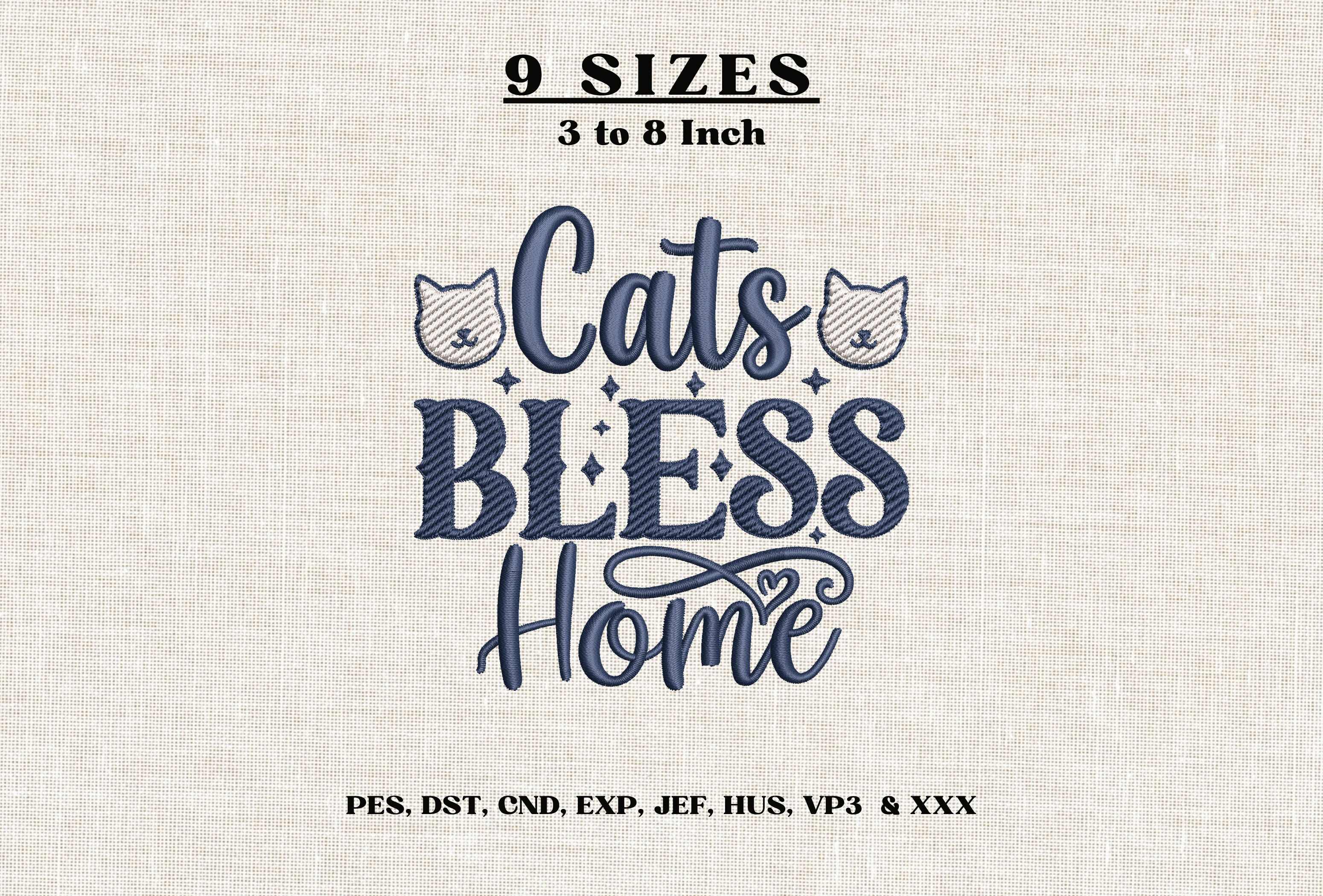 Cats Bless This Home Embroidery Design