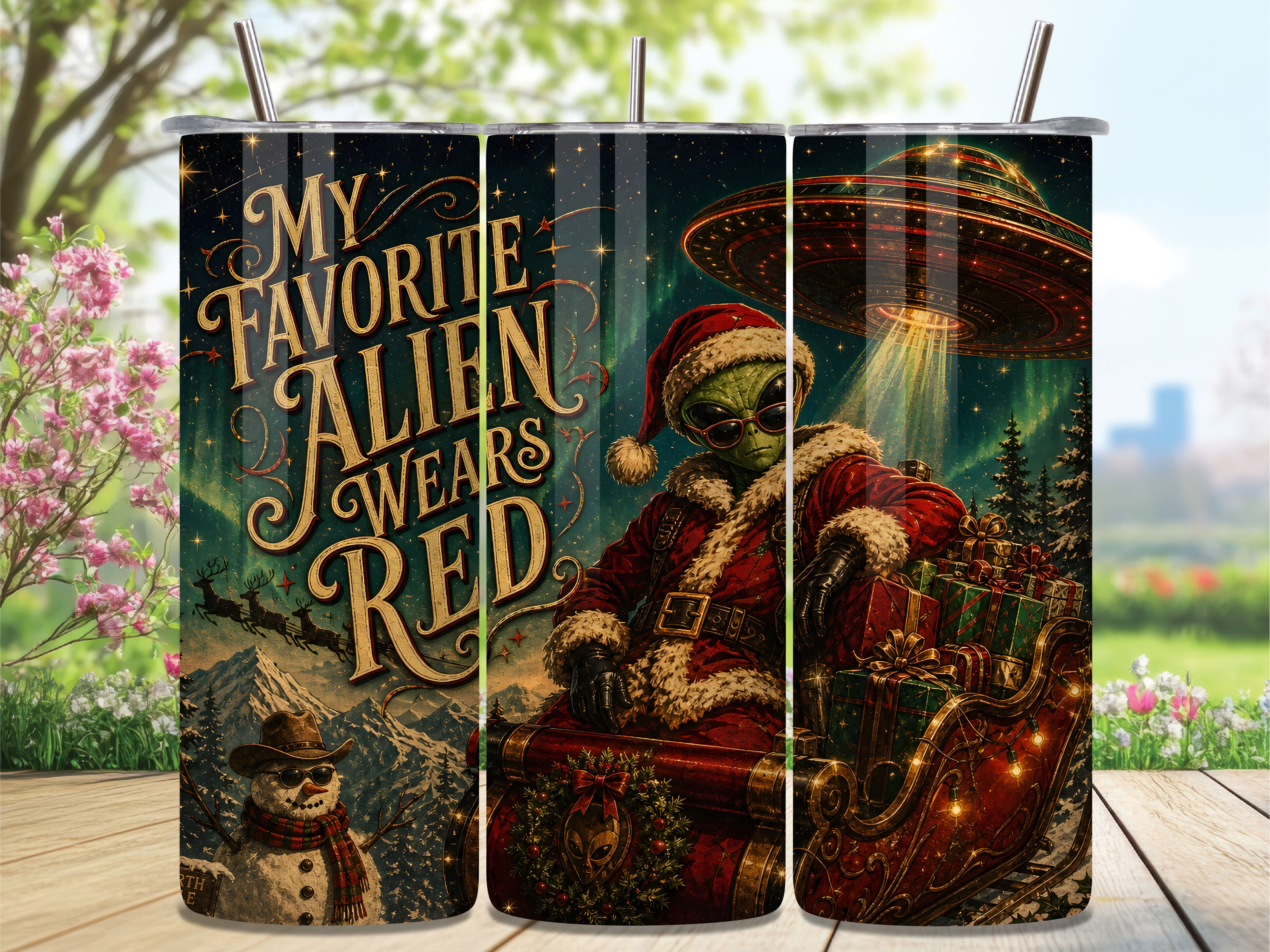 Christmas Alien UFO Santa Tumbler Wrap