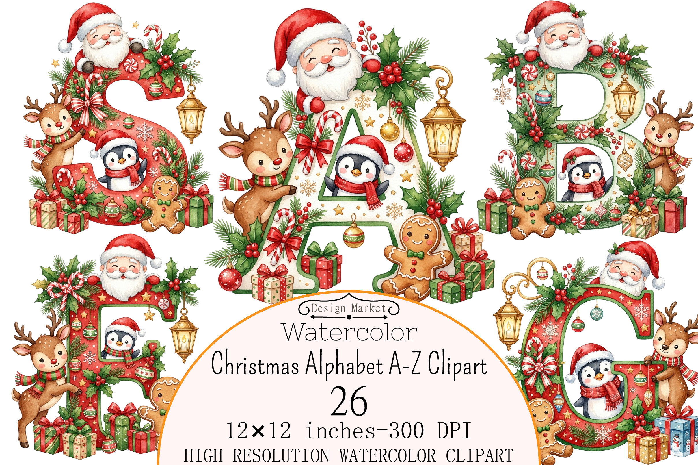 Christmas Alphabet a-Z Clipart