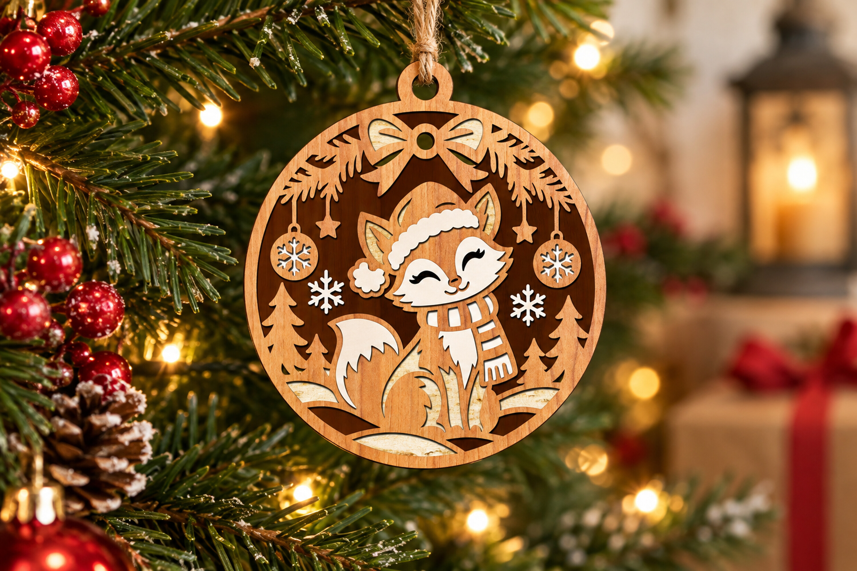 Christmas Animal Wooden Ornament SVG