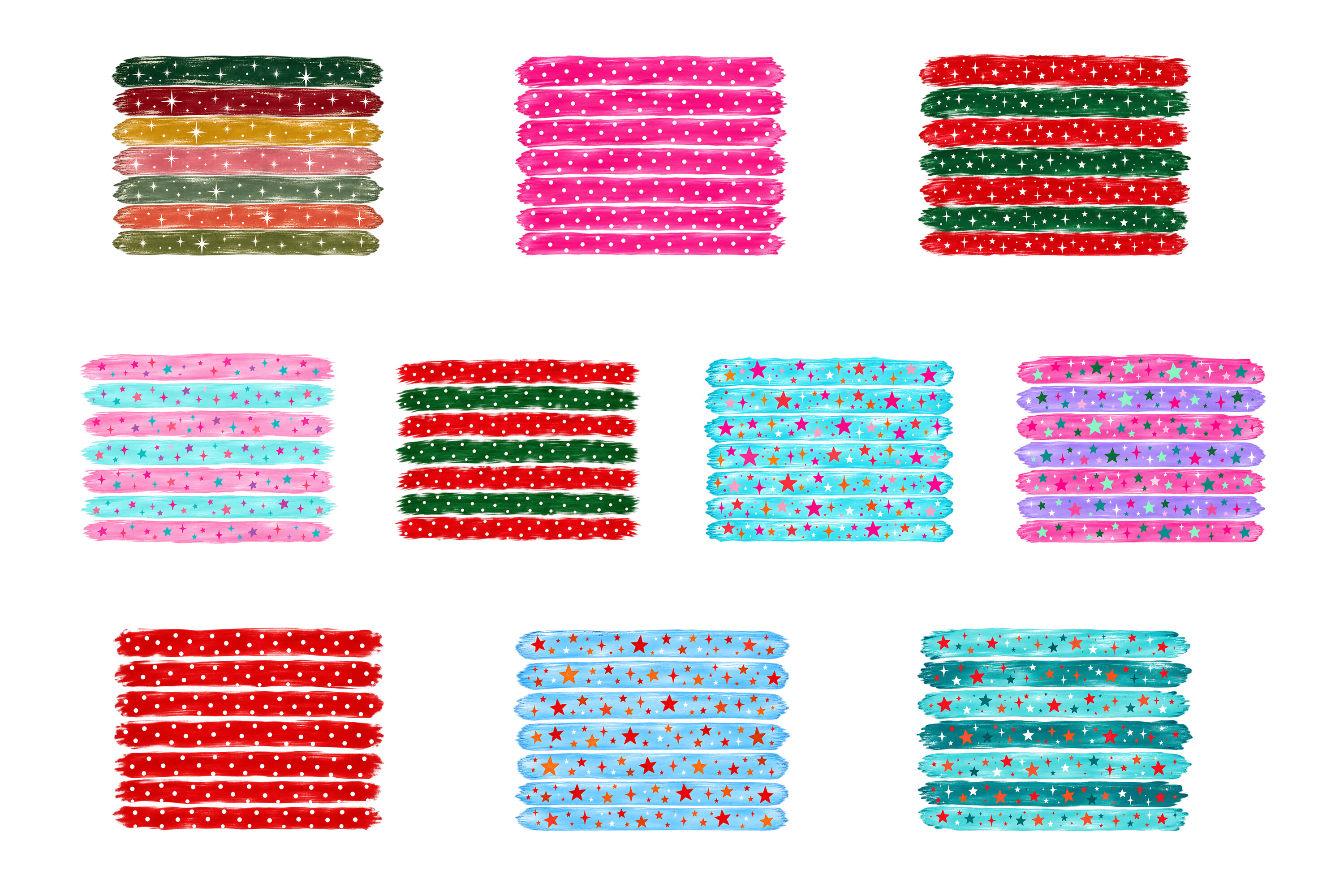 Christmas Brush Stroke Stripe Patterns