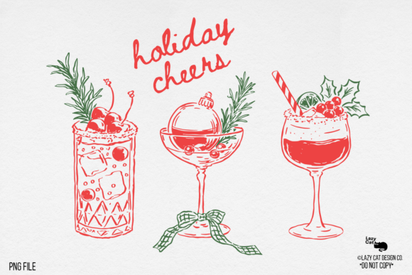 Christmas Cocktails Sketch Art PNG