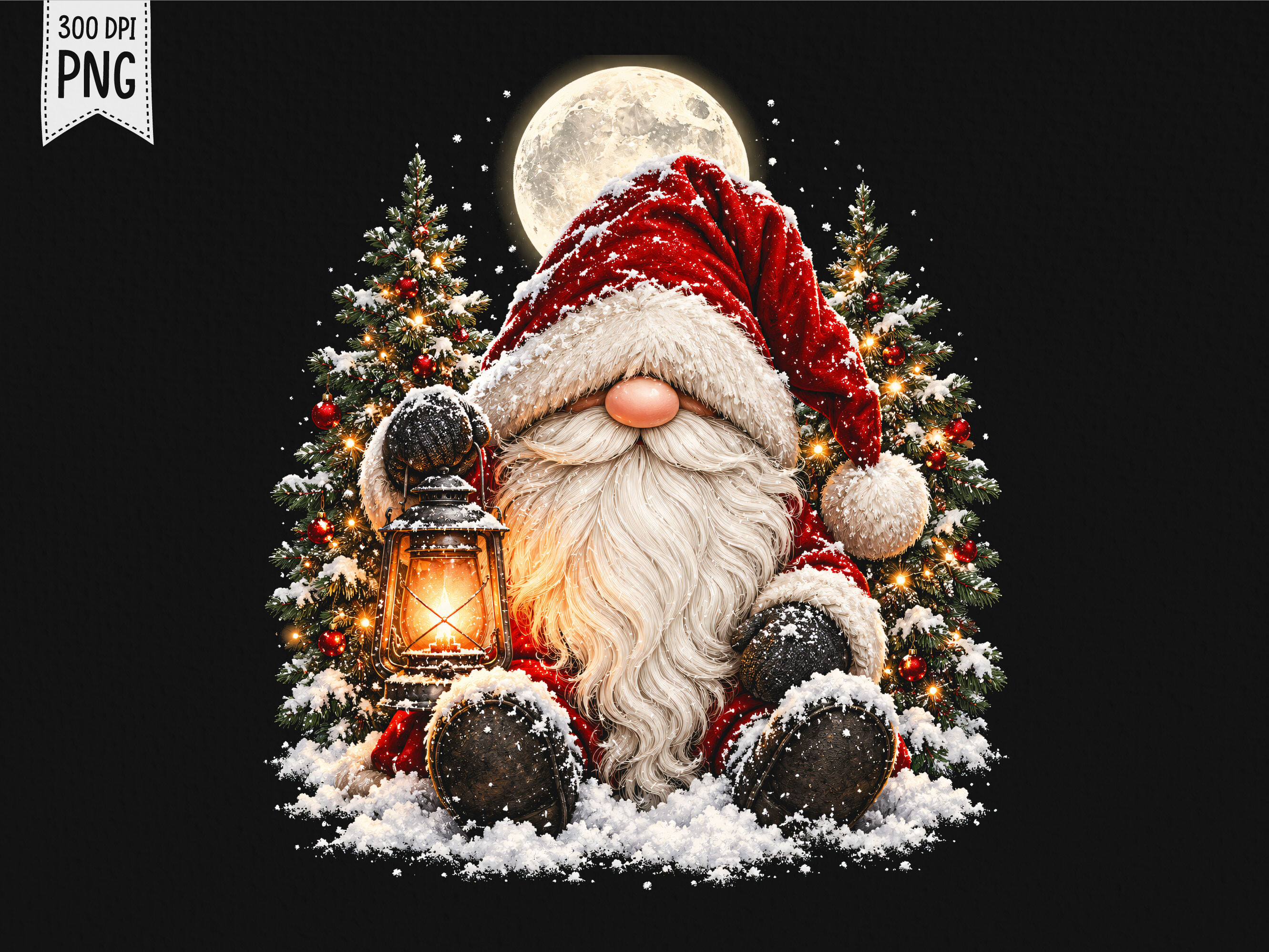 Christmas Gnome Santa Lantern PNG
