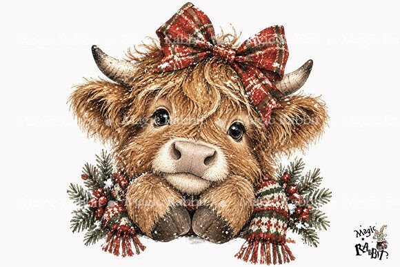 Christmas Highland Cow PNG