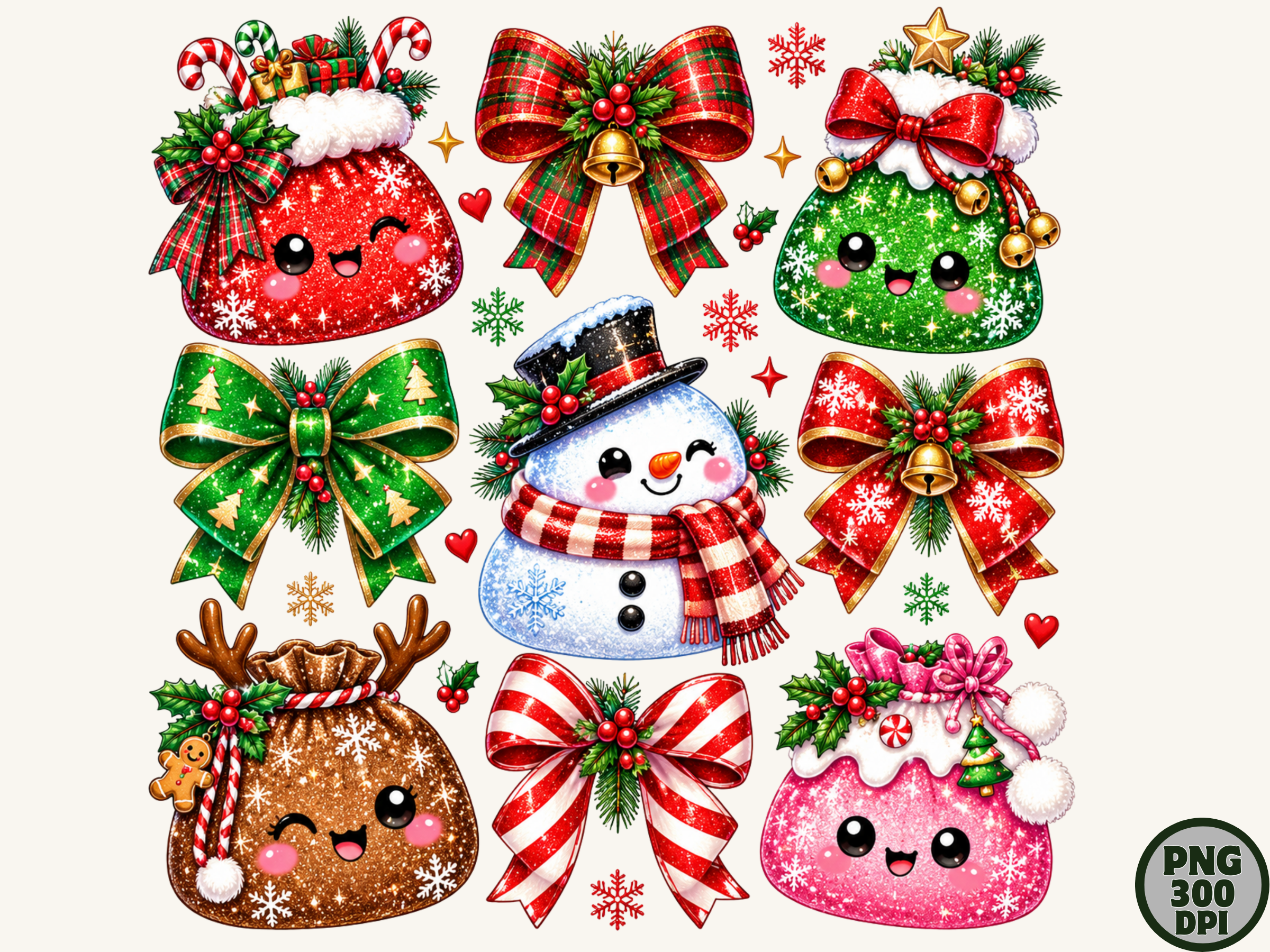Christmas Kawaii Clipart Bundle PNG