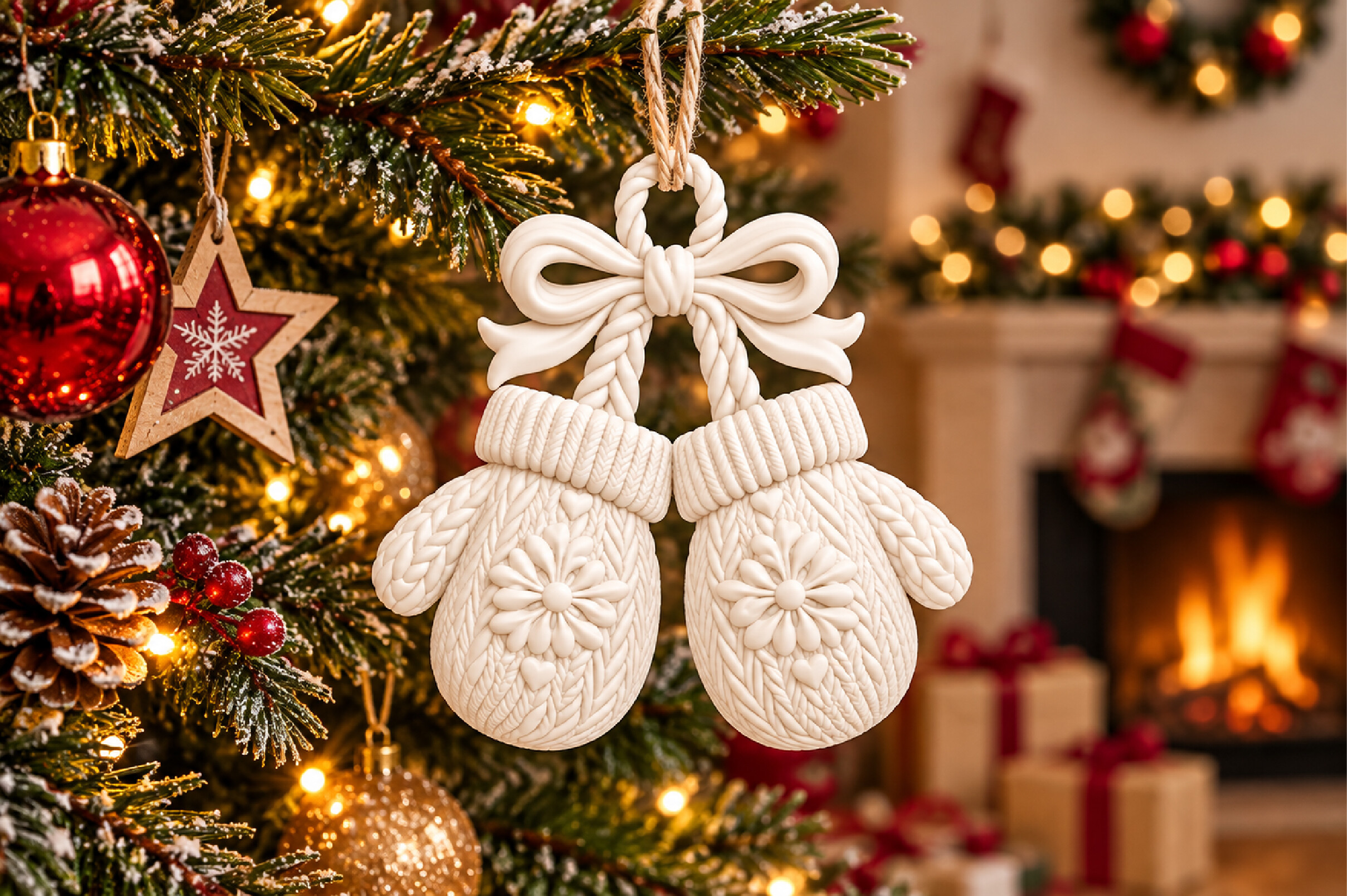 Knitted mitten 3D printed Christmas tree ornament STL