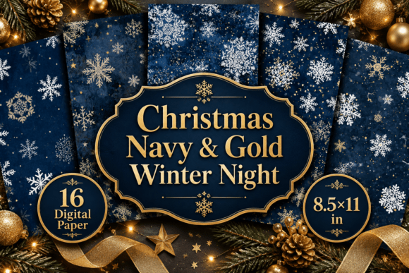 Christmas Navy & Gold Winter Night