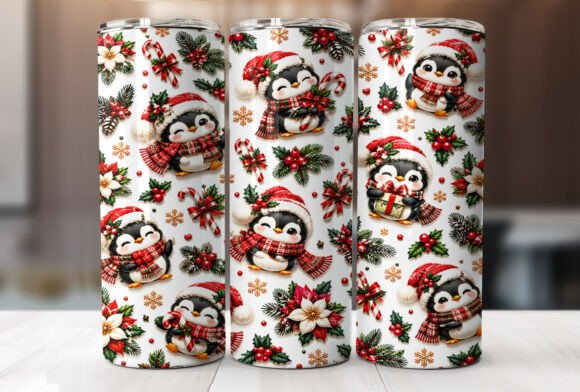 Christmas Penguin 20oz Tumbler Wrap PNG