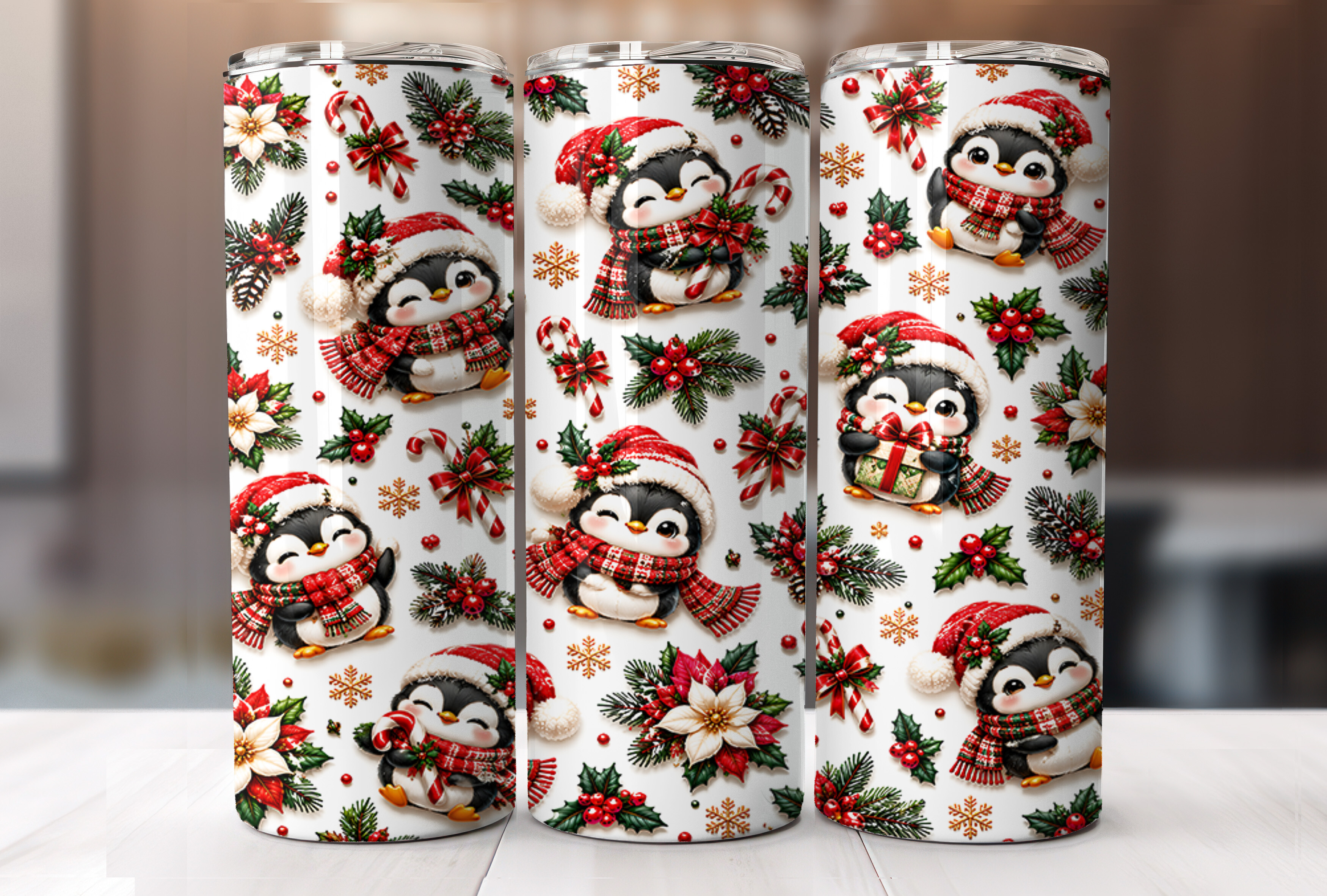 Christmas Penguin 20oz Tumbler Wrap PNG