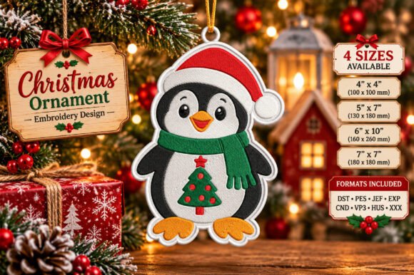 Christmas Penguin Ornament Embroidery