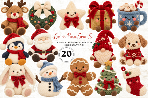 Christmas Plushie Clipart Set