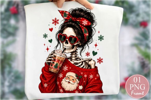 Christmas Skeleton Messy Bun PNG
