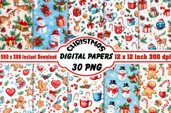 Christmas Digital Papers Patterns Bundle