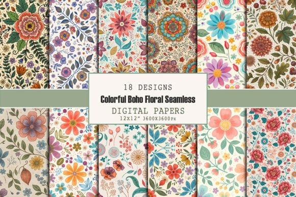 Colorful Boho Floral Seamless Patterns