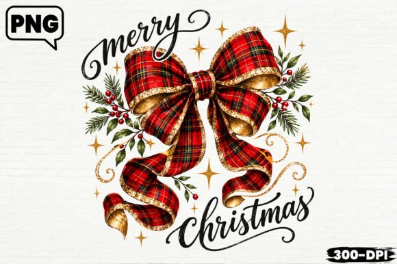 Coquette Plaid Bow Merry Christmas PNG