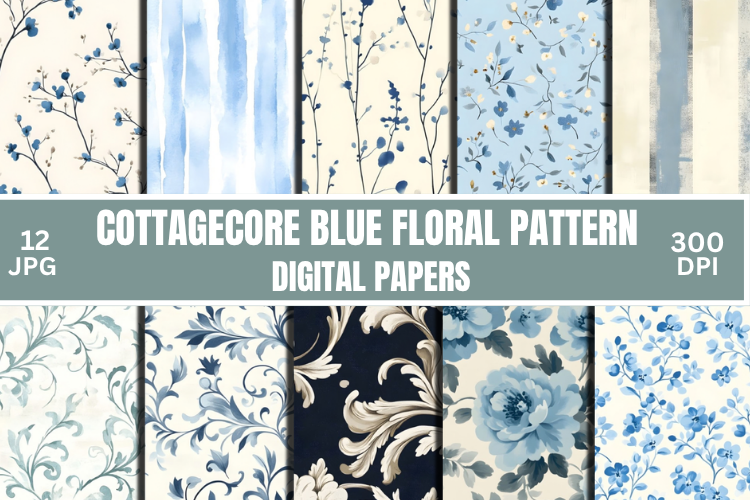 Cottagecore Blue Floral Patterns Paper