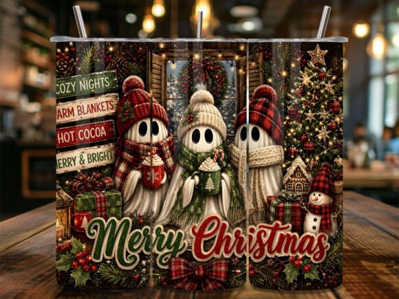 Cozy Christmas Ghost Tumbler Wrap