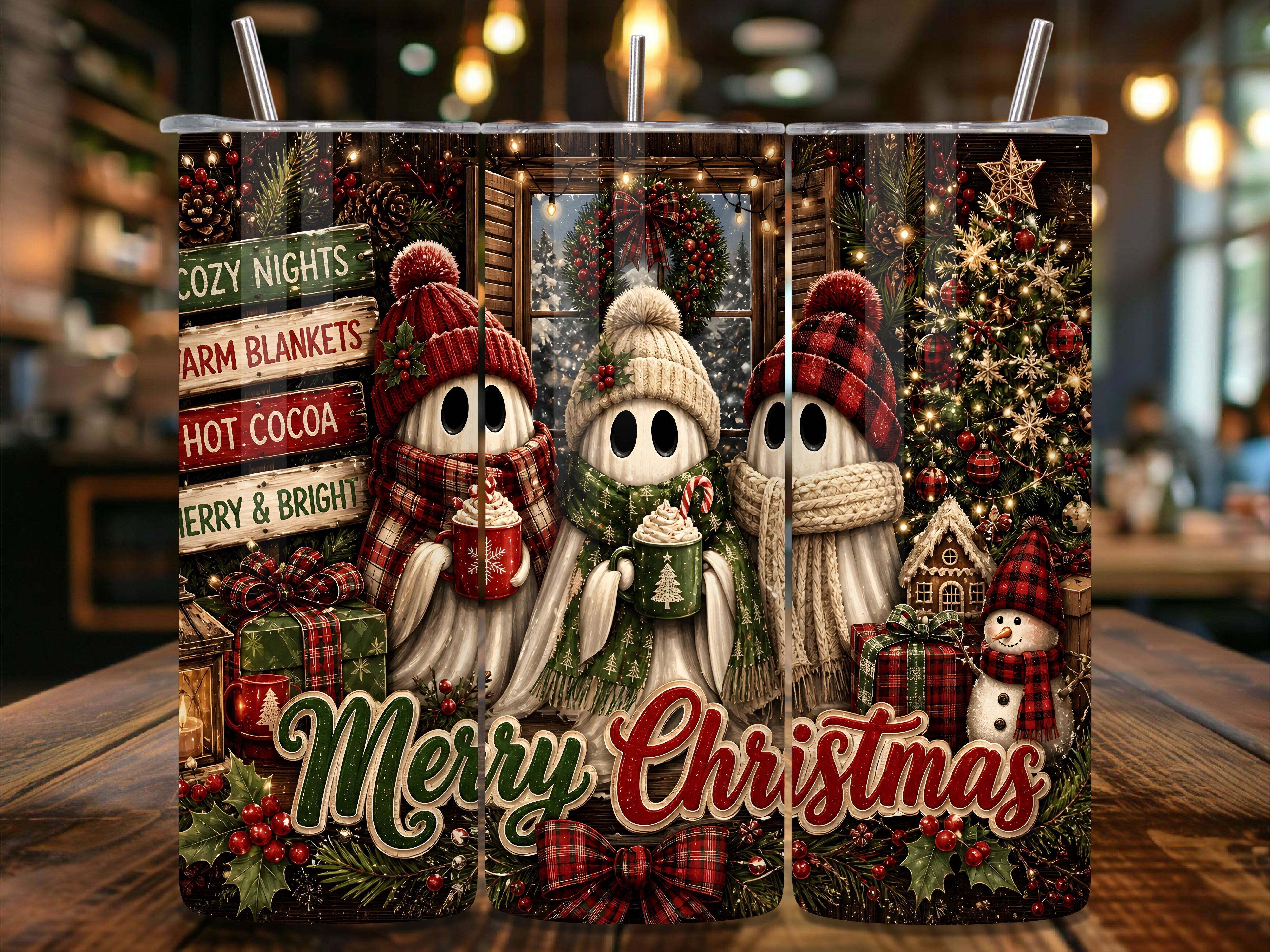 Cozy Christmas Ghost Tumbler Wrap