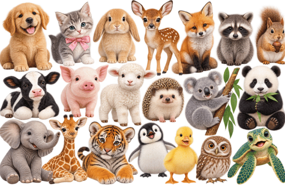Cute Baby Animals PNG Clipart Bundle