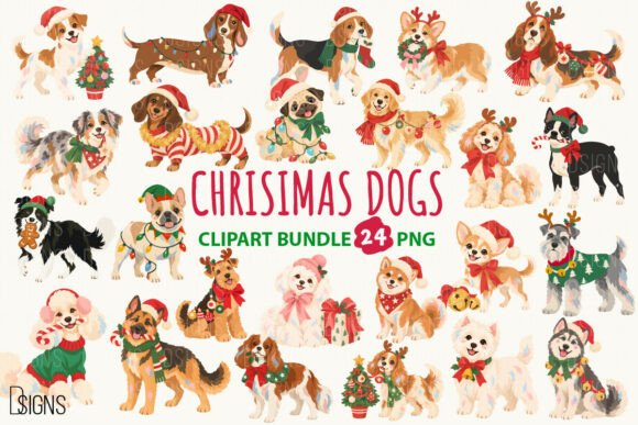 Cute Christmas Dog PNG Clipart Bundle