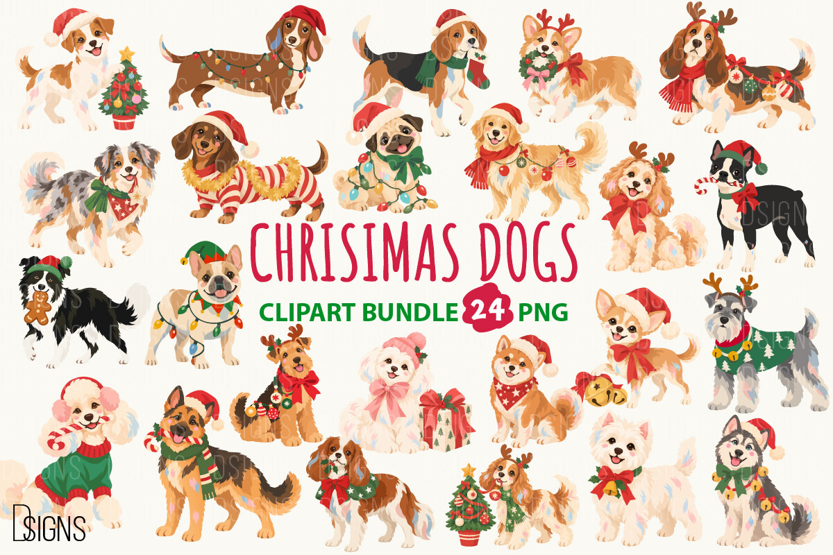 Cute Christmas Dog PNG Clipart Bundle