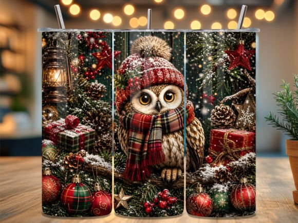 Cute Christmas Owl 20oz Tumbler Wrap