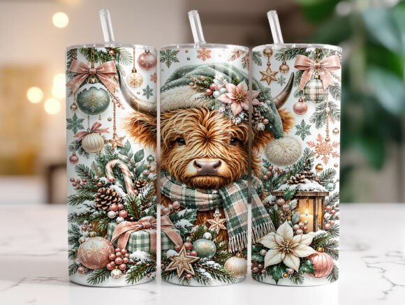Cute Highland Cow Christmas Tumbler Wrap