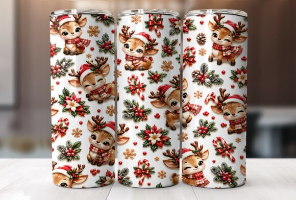 Cute Reindeer Christmas Tumbler Wrap PNG