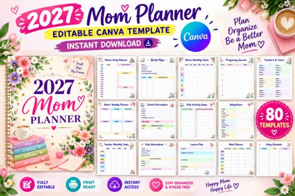 Editable 2027 Mom Planner Canva Template