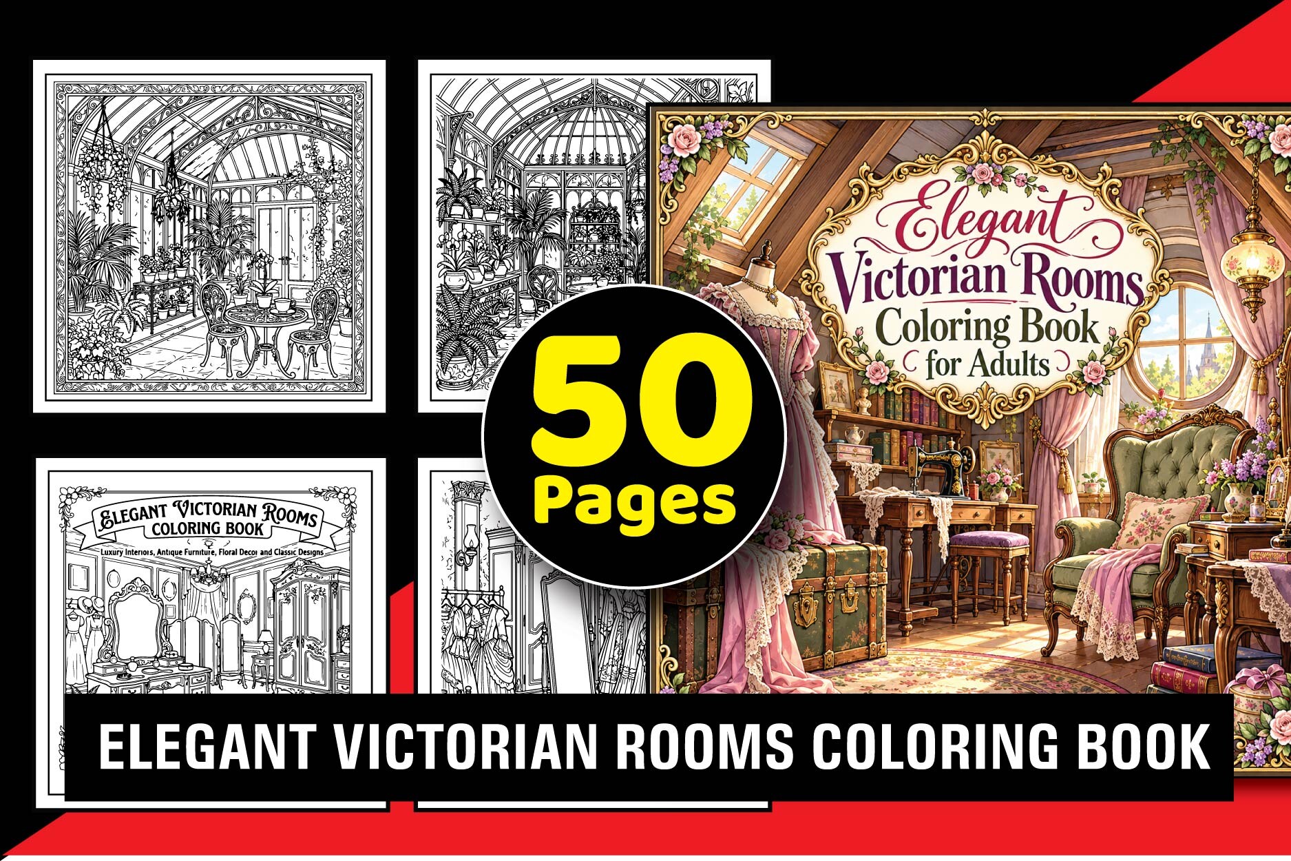 Elegant Victorian Rooms Coloring Book