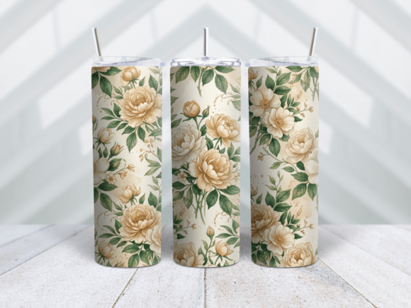 Emerald Gold Pastel Floral Tumbler Wrap