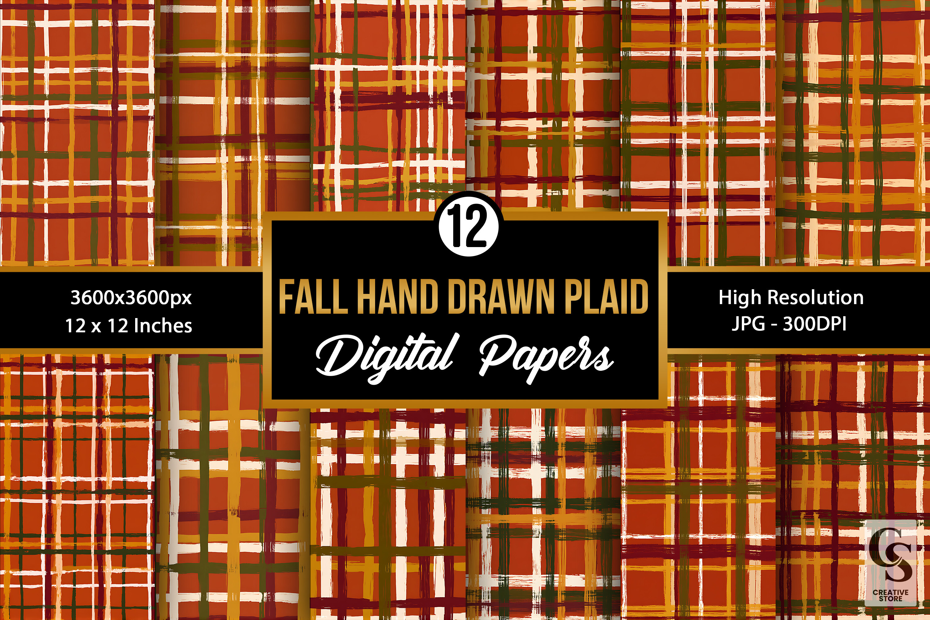 Fall Hand Drawn Plaid Seamless Pattern
