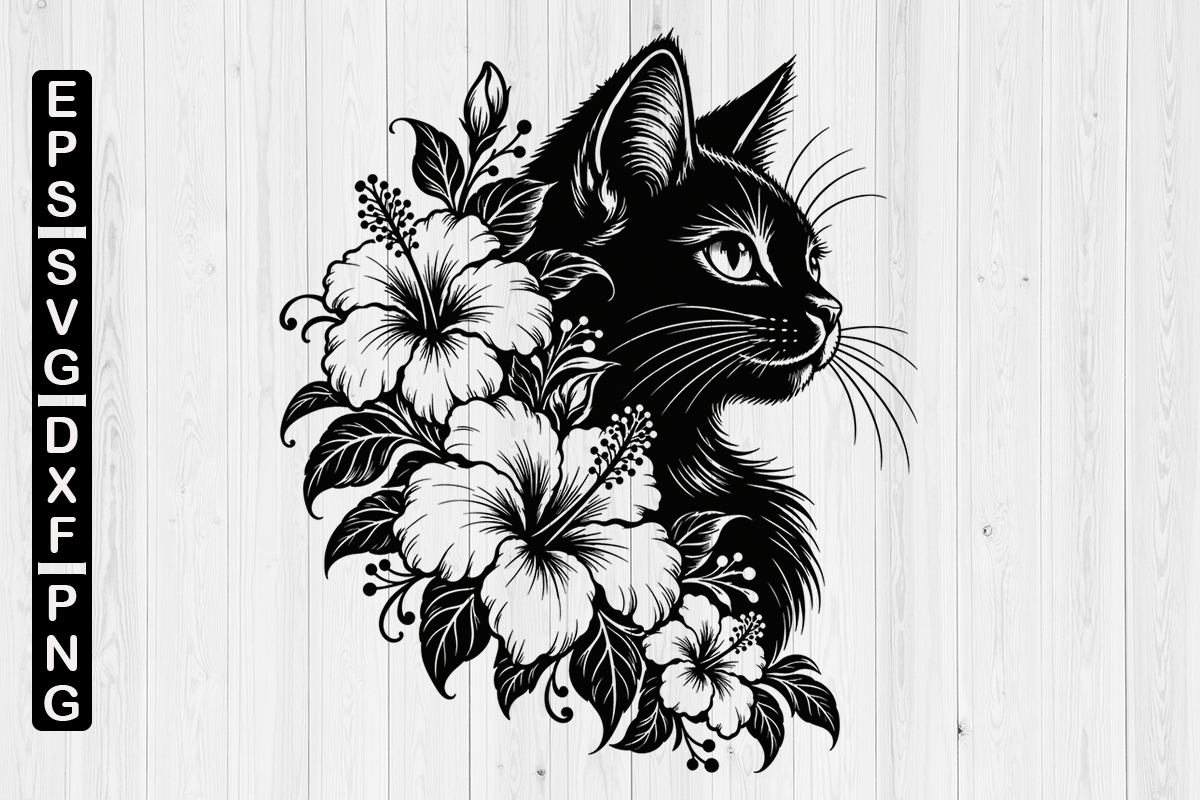 Floral Cat Svg.Cat Lover Svg