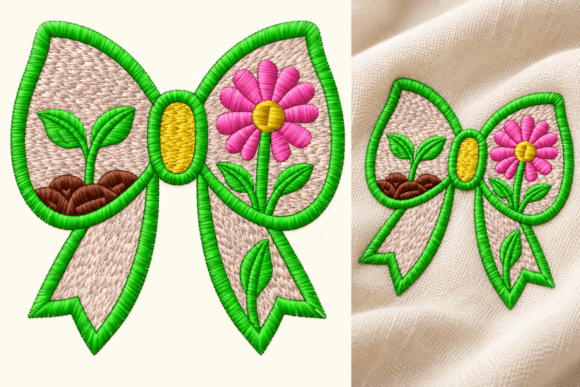 Floral Garden Bow Machine Embroidery