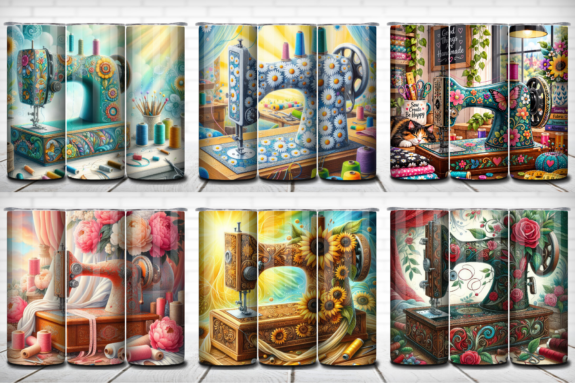Floral Sewing Machine Tumbler Pack 6-in1