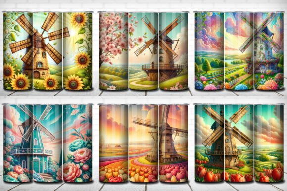 Flower Windmill Tumbler Wrap Pack 6-in-1