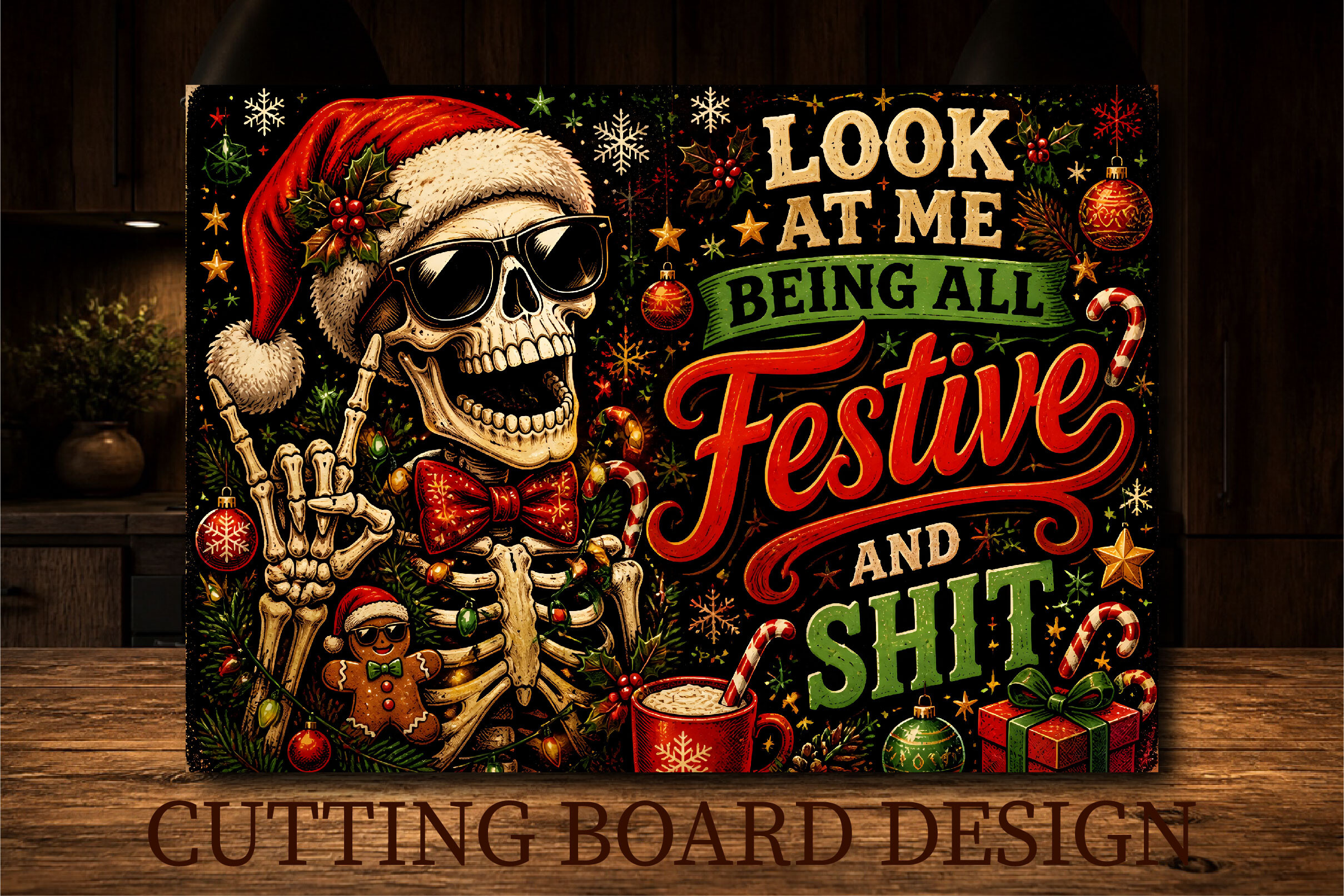 Funny Skeleton Christmas Cutting Board