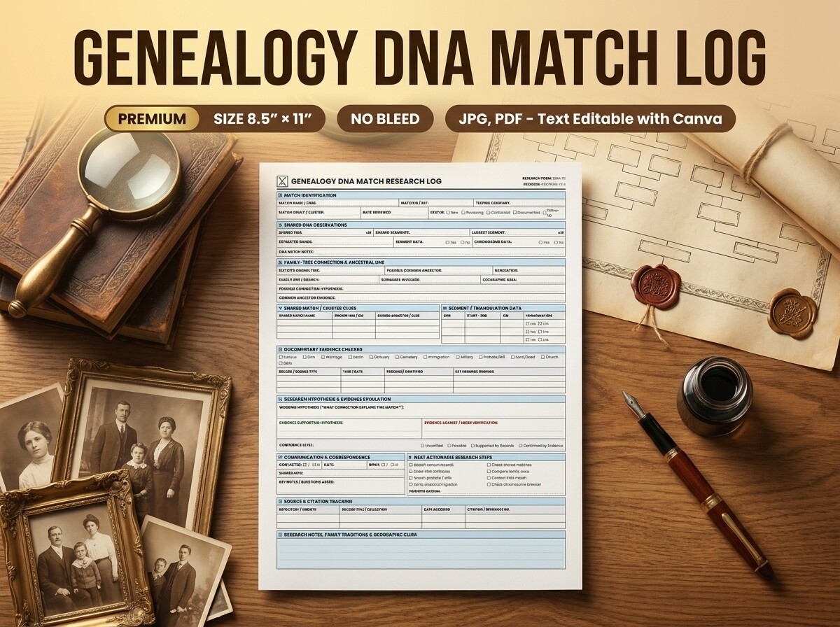 Genealogy DNA Match Log or Planner
