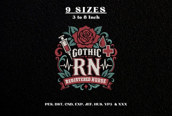 Gothic RN Embroidery Design Registered