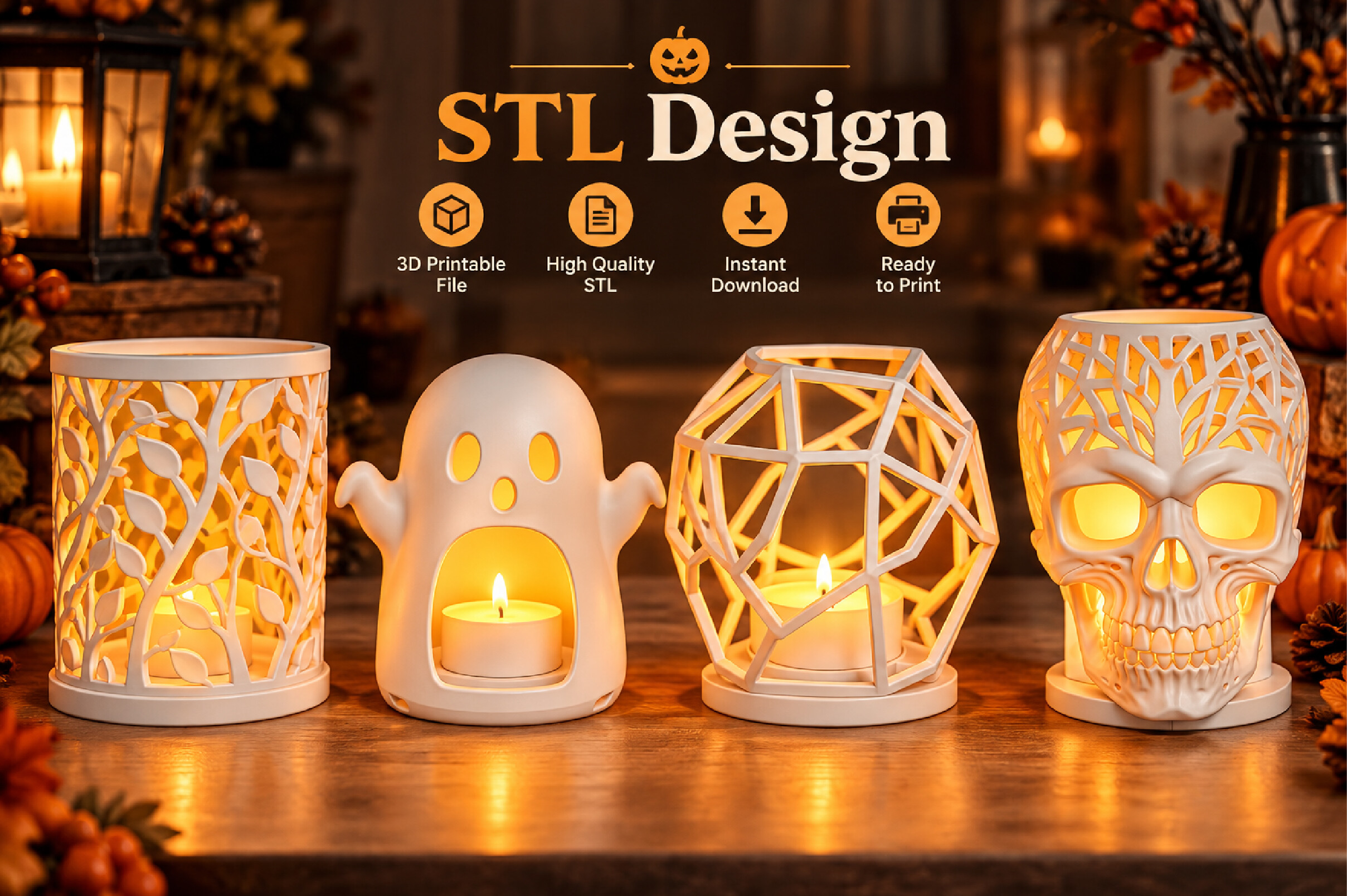 Halloween Candle Holder Set STL – 4 Spooky Lantern Designs for 3D Printing - Image 4