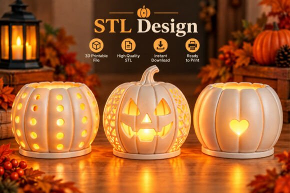 Halloween Pumpkin Lantern Set STL – 3 Printable Jack-o'-Lantern 3D Models - Image 1