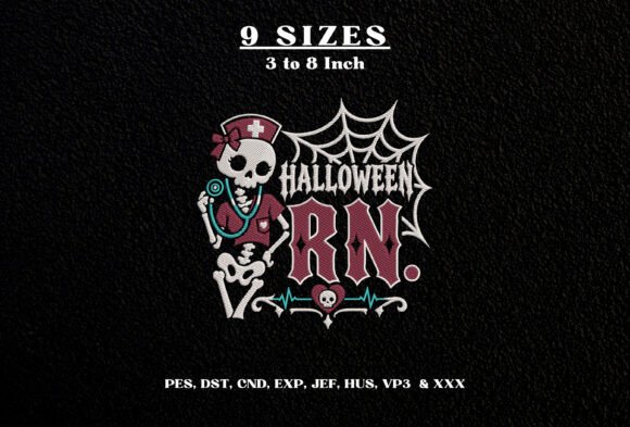 Halloween RN Skeleton Embroidery Design