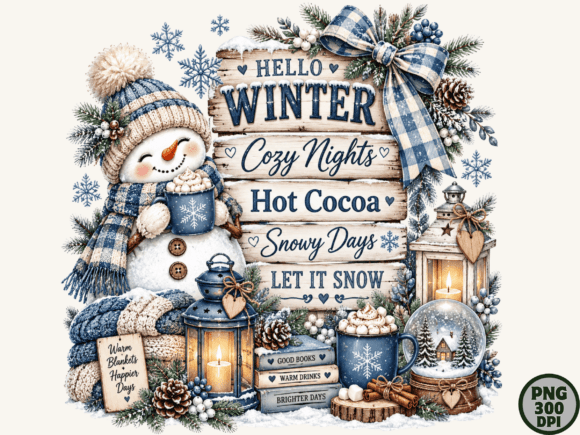 Hello Winter Cozy Snowman PNG
