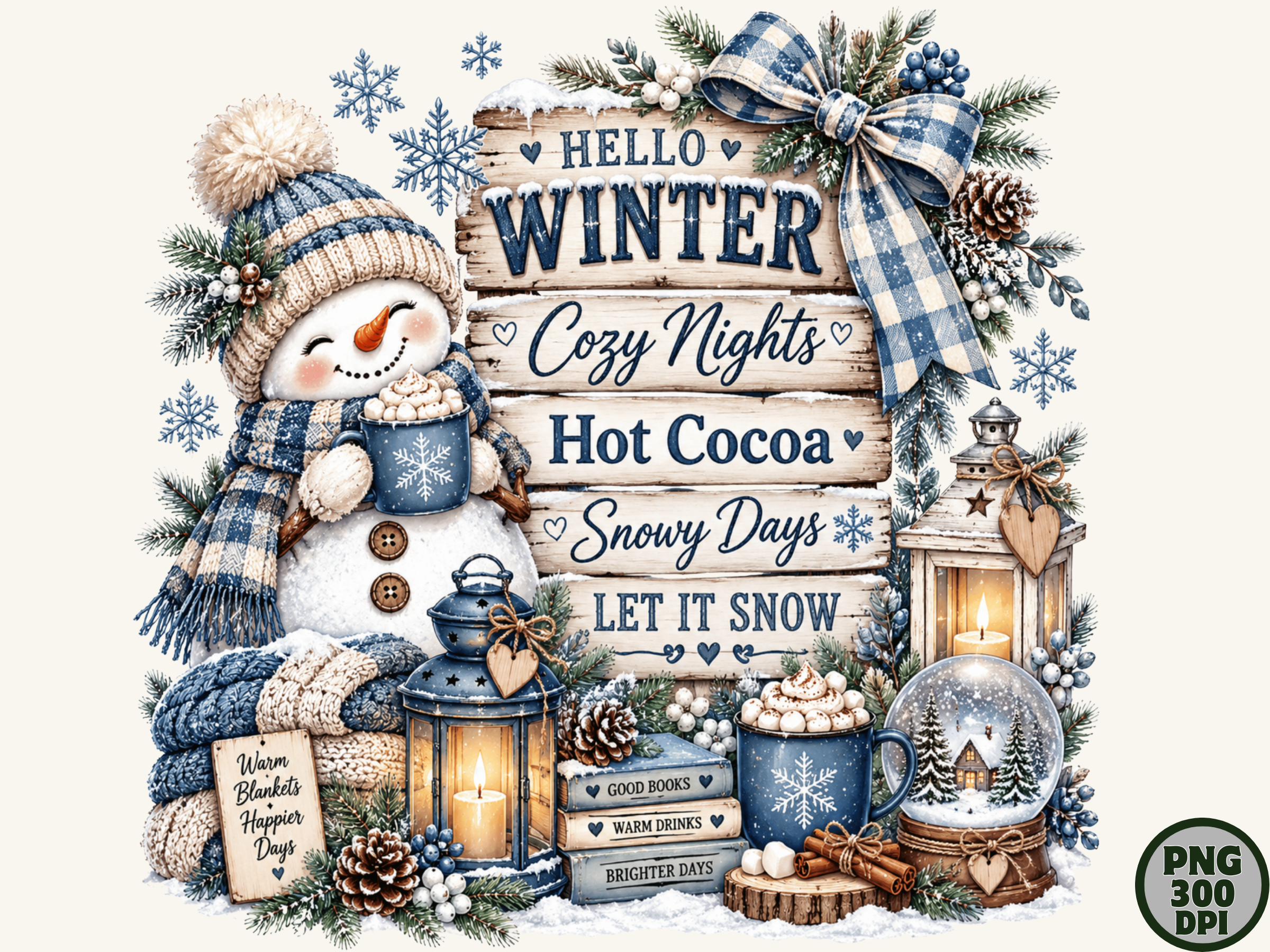 Hello Winter Cozy Snowman PNG