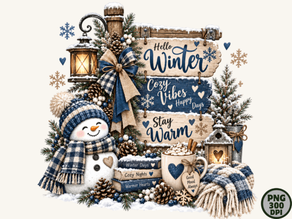 Hello Winter Cozy Snowman PNG