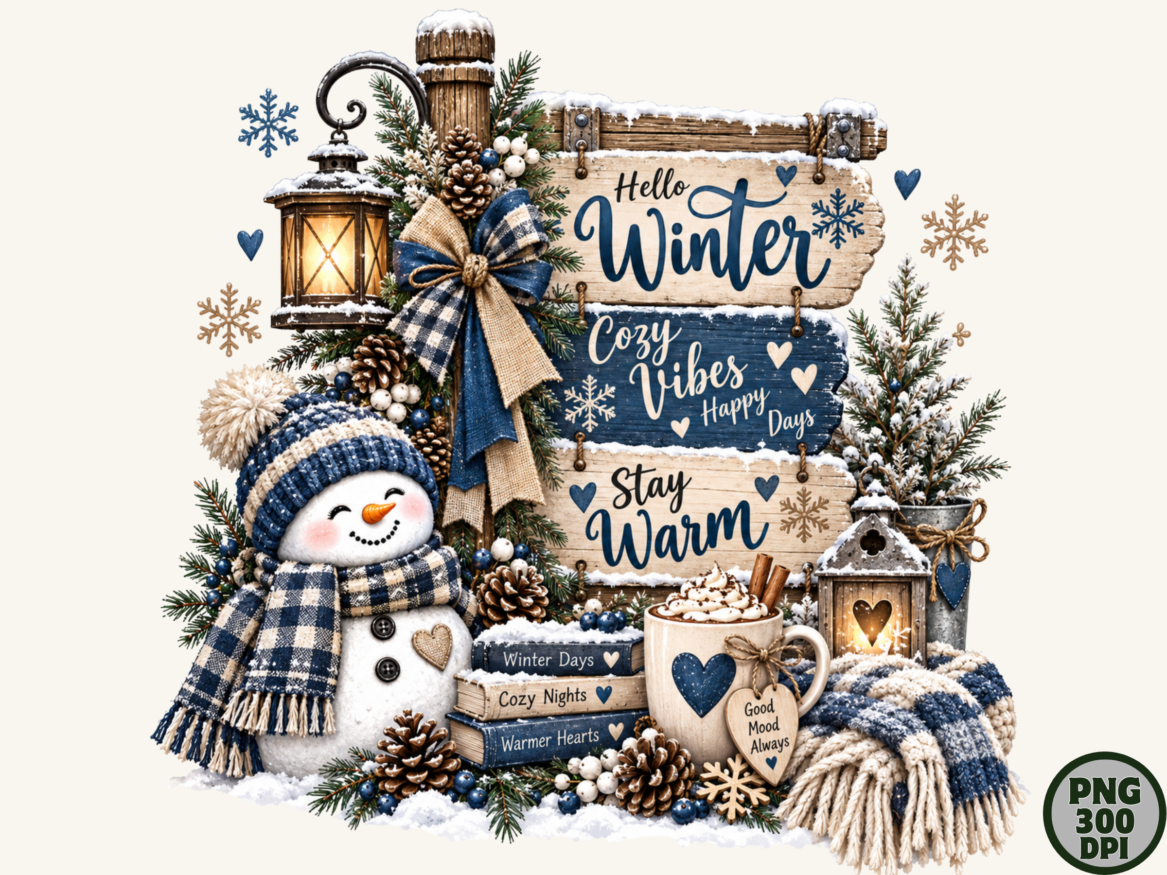 Hello Winter Cozy Snowman PNG