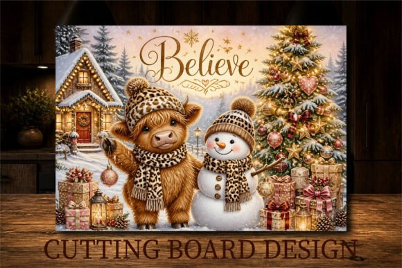 Highland Cow Christmas Cutting Board