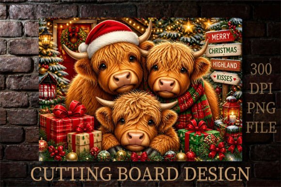 Highland Cow Christmas Cutting Board
